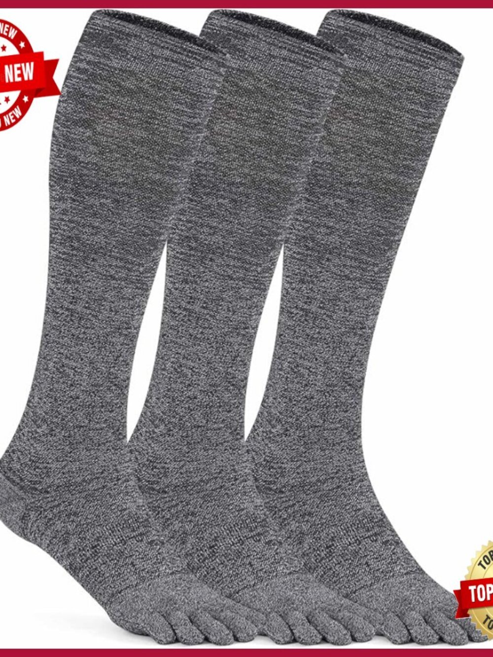 Knee High Toe Compression Socks, 5 Finger Athletic Socks for Sports